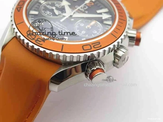 0513 Planet Ocean Master Chrono 45mm SS OM 1:1 Best Edition Black Dial On Orange Rubber Strap A Attractive 8170